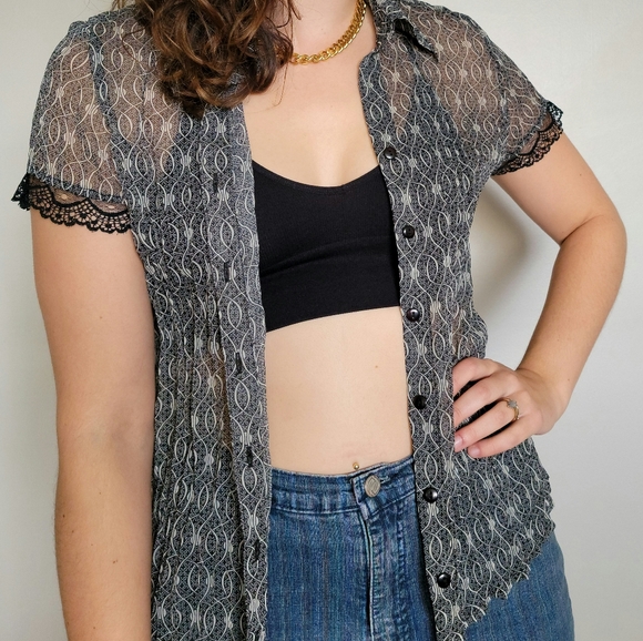 Chagall Sheer Short Sleeve Button Up 90s Style - Picture 2 of 6